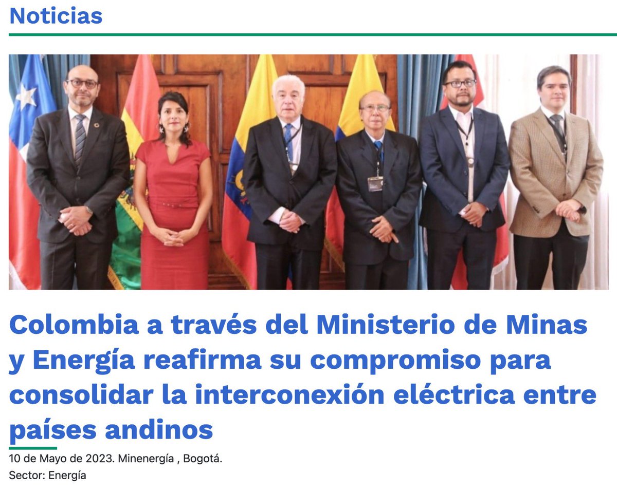 En el marco de la reunión del SINEA en Quito, Ecuador, la Mtra. <a href="/IreneVelezT/">Irene Vélez-Torres</a> reafirmó el compromiso de 🇨🇴 para avanzar en la interconexión eléctrica regional con los países andinos, uno de los objetivos de la #TransiciónEnergéticaJusta.

Conozcan más 🔗 bitly.ws/Emmj