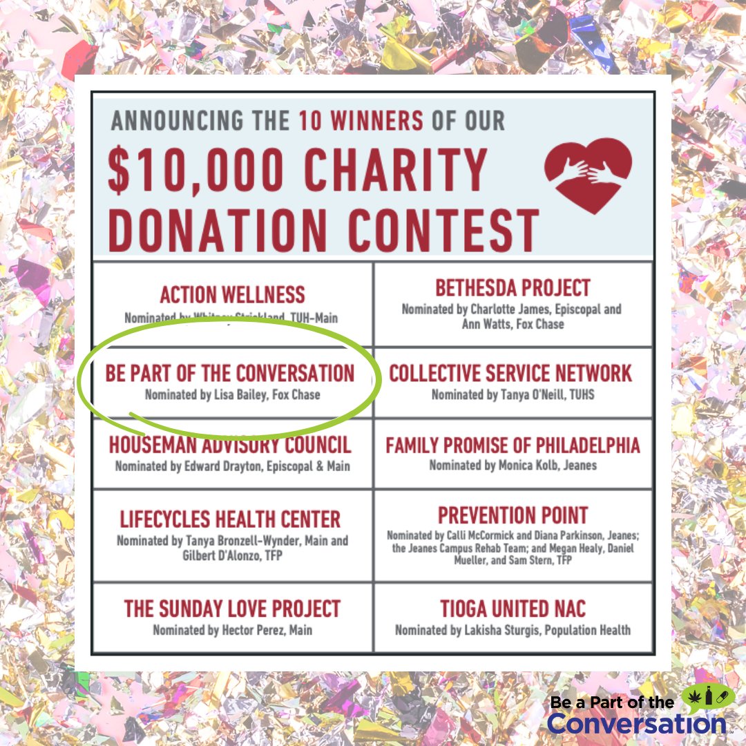 ConvoZone's tweet photo. Wow! Thank you to Temple Health for selecting Be a Part of the Conversation as a $10,000 Charity Donation Contest winner. We are honored to be selected among other nonprofit organizations doing amazing work in our community. https://t.co/NsgsQo74yR