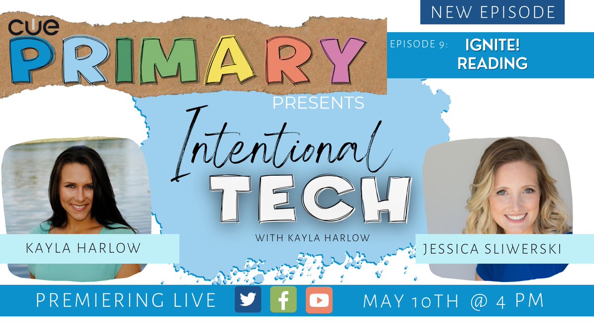 Join us today, May 10th at 4 pm PST for CUE Primary Presents Intentional Tech Ep009.<a href="/KaylaHarlowEDU/">Kayla Harlow</a> talks with <a href="/MsReidReads/">Jess Reid Sliwerski</a>. Jessica Reid Sliwerski is the co-founder of <a href="/ignite_reading/">Ignite Reading</a>,  which utilizes technology to support equitable and accessible quality literacy instruction.