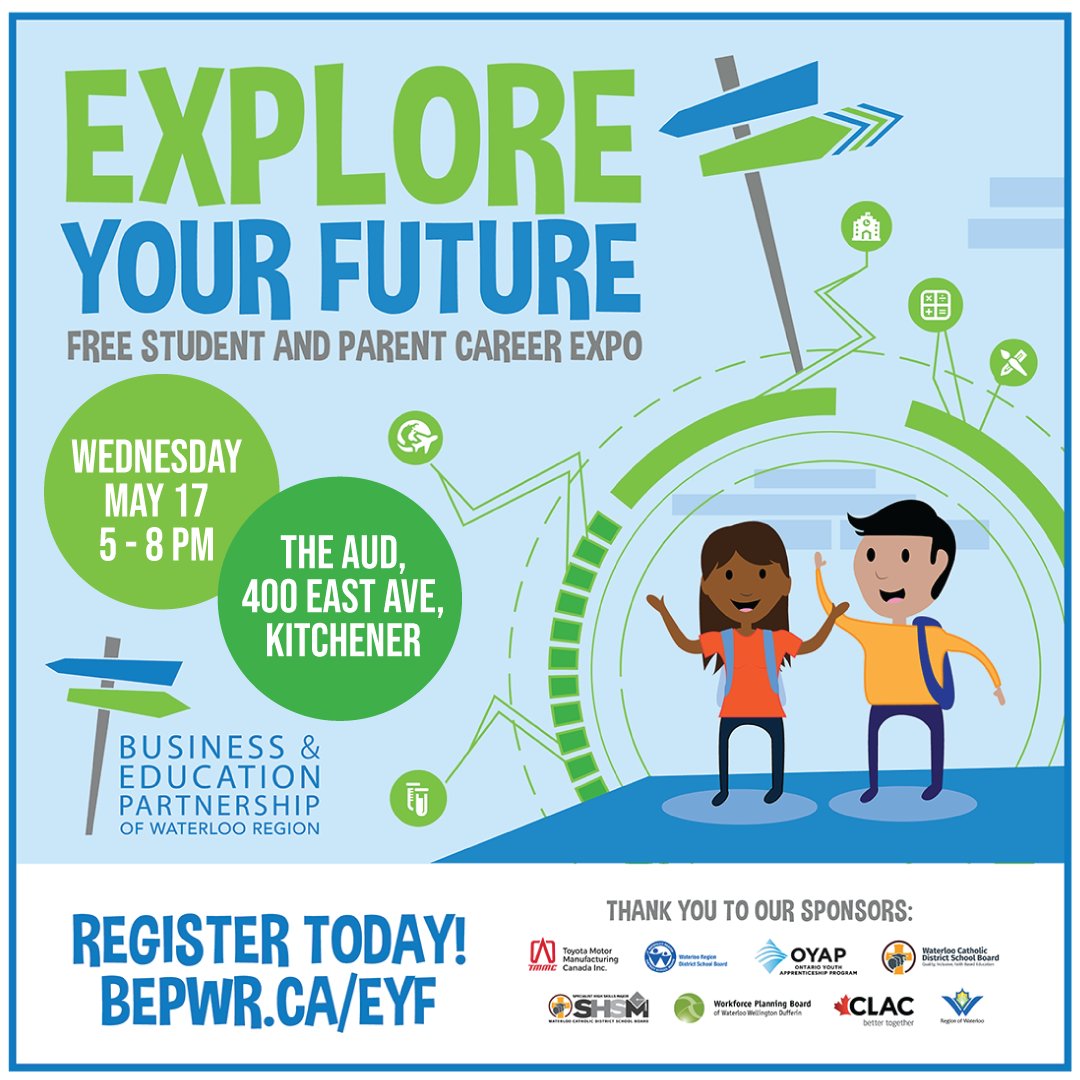 ONE WEEK AWAY! Join us at the Aud from 5-8PM for this jam-packed event! 

#ExploreYourFuture #CareerExpo #Kitchener #WaterlooRegion #BEPWR #careers #careerexploration