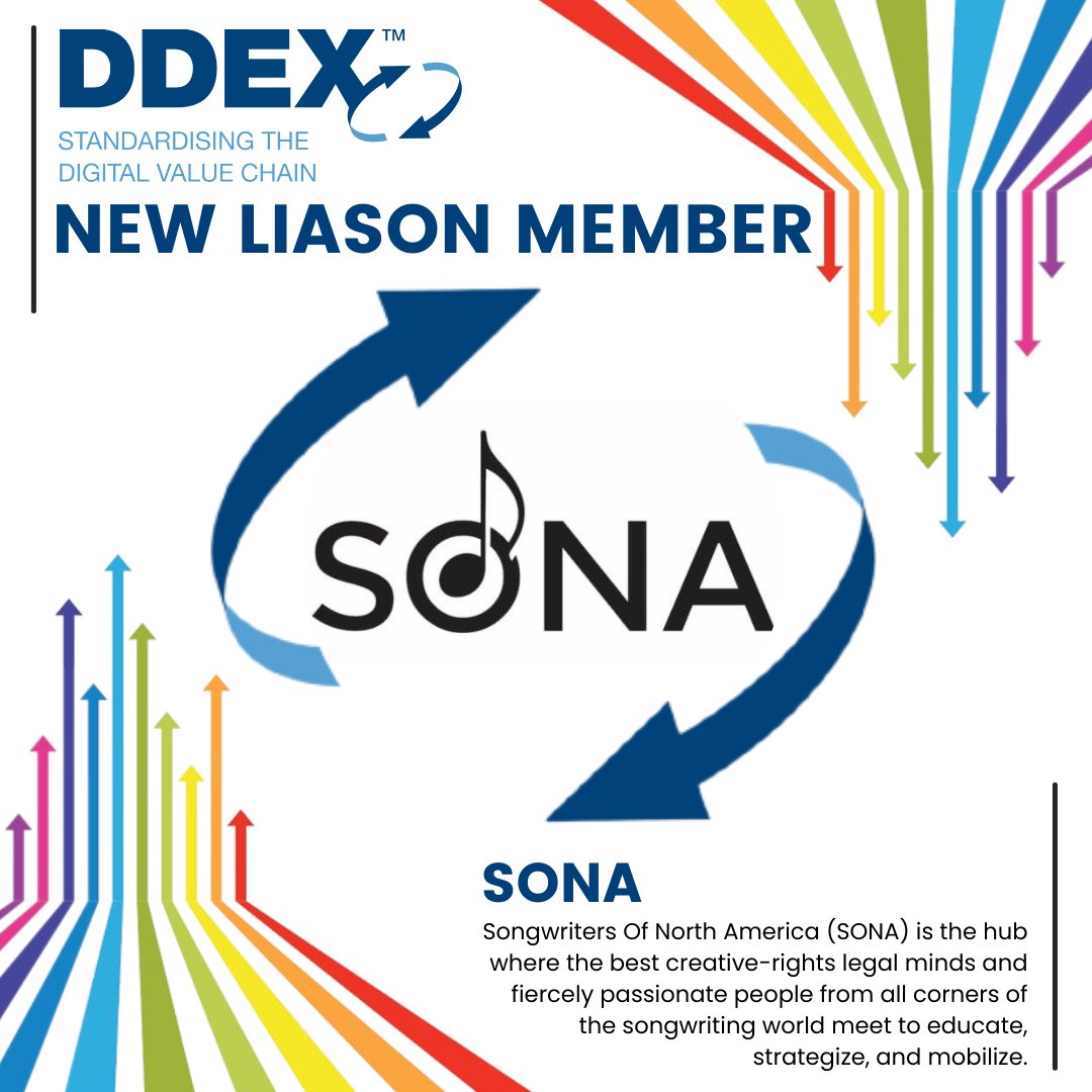DDEX (@ddexnet) on Twitter photo Welcome to our newest Liason Member, <a href="/wearesonaLA/">Follow us at @wearesona_</a>! The Songwriters of North America (SONA) fight to protect the value of songs in a new music marketplace. We're excited to work with them!
Read more about them on their website: wearesona.com Welcome to our newest Liason Member, <a href="/wearesonaLA/">Follow us at @wearesona_</a>! The Songwriters of North America (SONA) fight to protect the value of songs in a new music marketplace. We're excited to work with them!
Read more about them on their website: wearesona.com