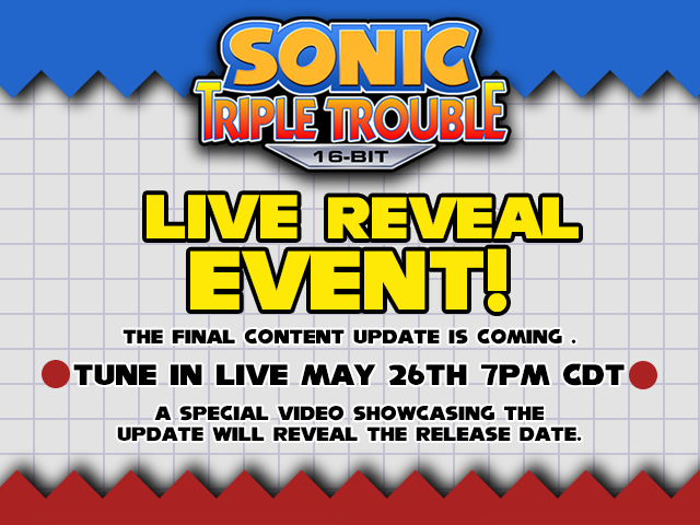NoahNCopeland's tweet photo. Sonic Triple Trouble 16-bit is coming to Android &amp; Mac, alongside a NEW UPDATE for all players!

Tune in on May 26th, 7pm CDT where I will show all the new improvements coming and will reveal the release date. https://t.co/cP4e7i7AmC