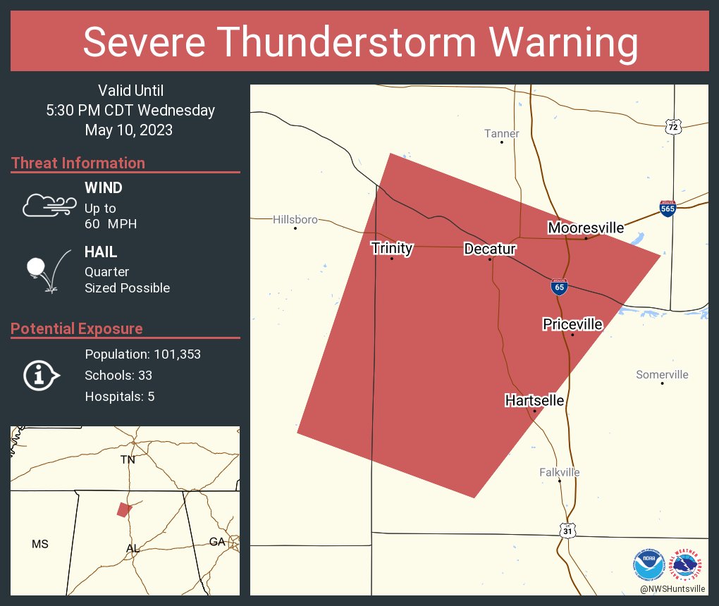 NWS Huntsville on Twitter "Severe Thunderstorm Warning including Decatur AL, Hartselle AL and