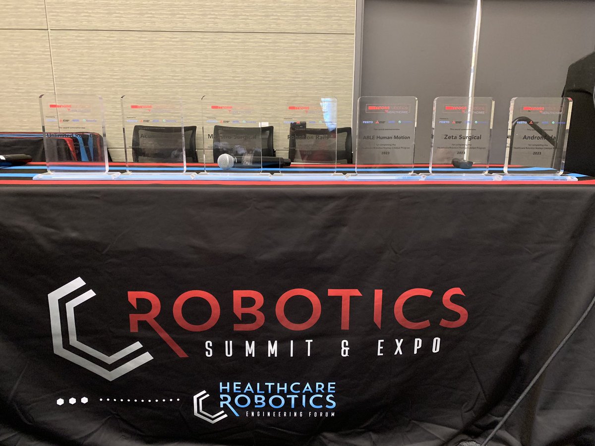 Very happy to host our healthcare robotics startup catalyst awards <a href="/Robotics_Summit/">Robotics Summit & Expo</a> <a href="/HCRoboticsForum/">Healthcare Robotics Engineering Forum</a> with our partners @Festo_US <a href="/Mitsubishi_USA/">Mitsubishi Electric</a> @Novantainc <a href="/MITREcorp/">MITRE</a> 🥳A big congratulations to these 7 startups for completing the program 🤖👏