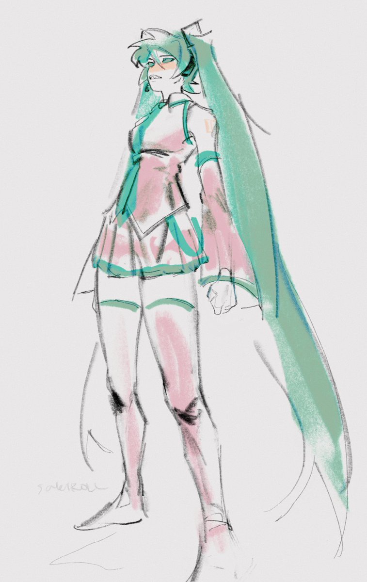 初音ミク 「trying to drawing girls again! my bad fo」|💤のイラスト