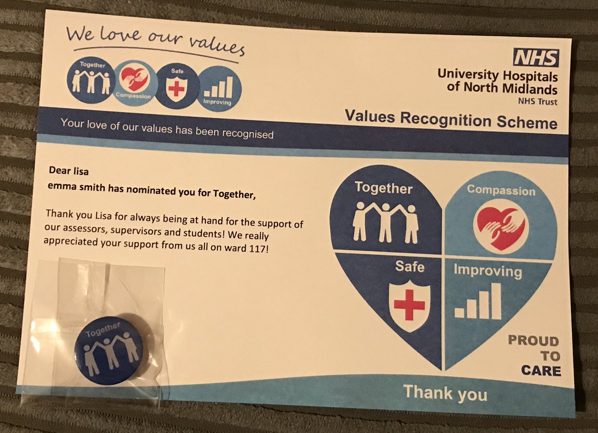 Thank you so much Emma and @117Uhnm for the Values nomination. What a lovely surprise to receive this today! #TeamUHNM #Thankyou #UHNM @UHNM_NHS