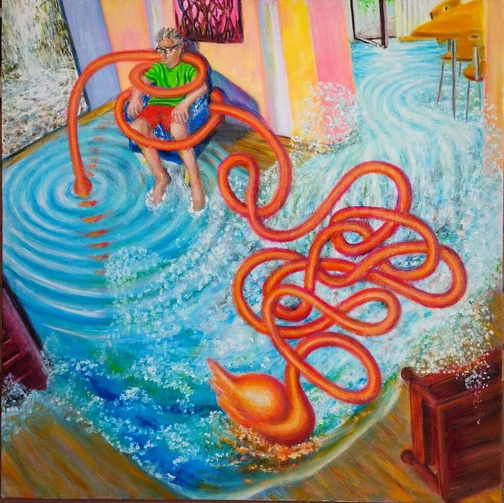 BirdsForScale's tweet image. Just swanning around, me, oil on canvas, 2022.