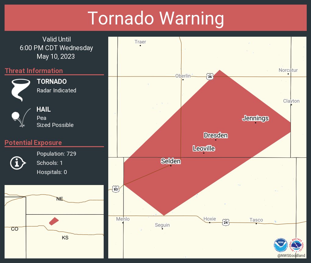 NWS Tornado on Twitter "Tornado Warning including Selden KS, Jennings