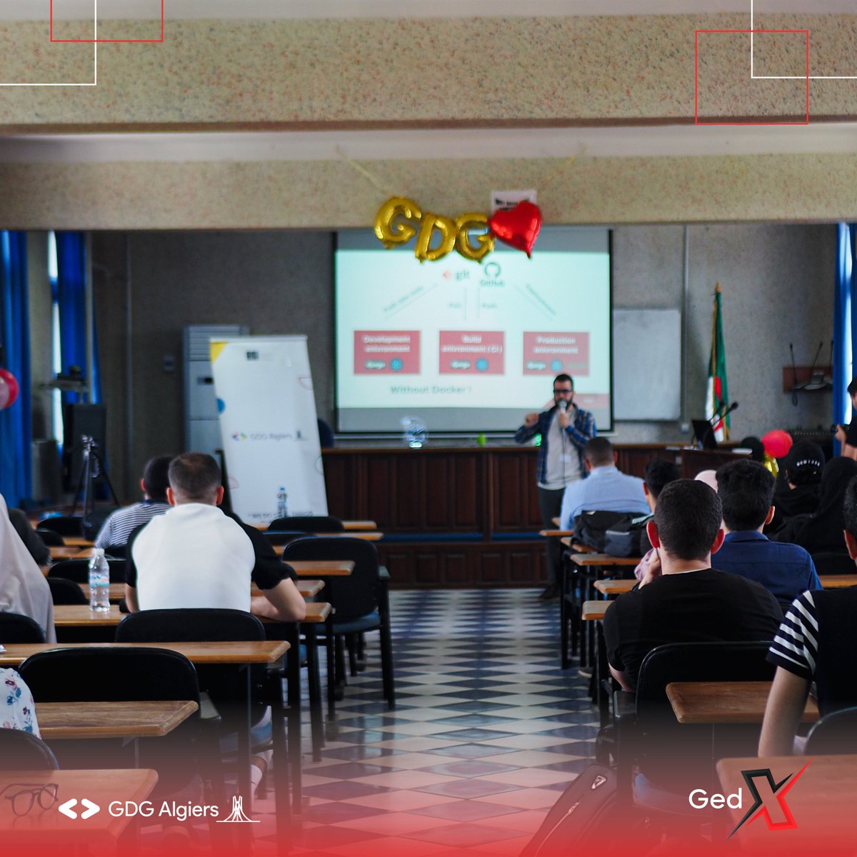 GDG_Algiers's tweet photo. For the last two talks of the onsite part of GedX, we could first hear about the revolutionary Docker from BENICHOU Younes. Then last but not least, we heard from a CTF player Walid BERROUK on how to get involved with the hackin world.
#gdg #gdg_algiers #gedx https://t.co/0Flr9ujhf8