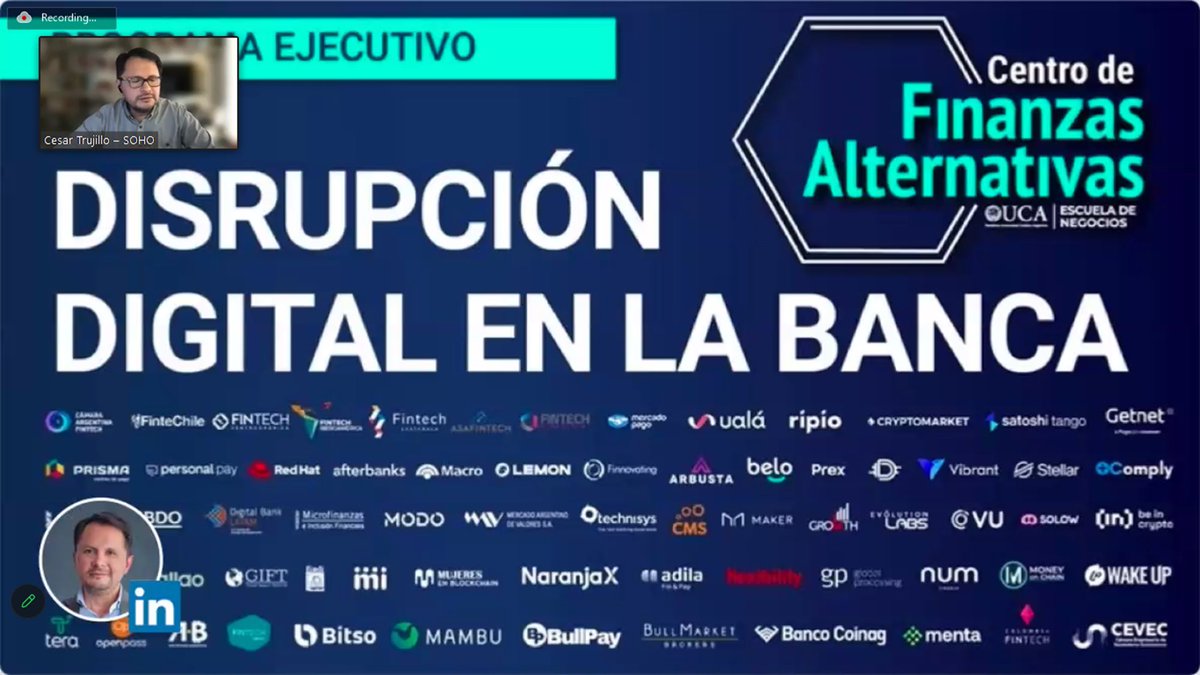 IECarballo's tweet photo. .#AHORA: clase de nuestro Programa Ejecutivo en Disrupción Digital en la Banca Tradicional liderado por Guillermo Marchionni

Hoy una EXCELENTE Masterclass desde #Colombia a cargo de Cesar Trujillo, Innovación &amp; Country Manager de @SohoHumanTech.

¡Gracias César por acompañarnos! https://t.co/YQ5UZpBMtk