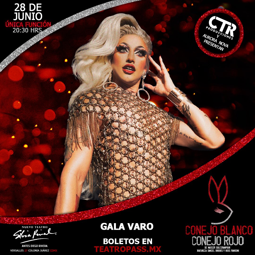 🚨ANUNCIO IMPORTANTE 🚨

Gala Varo llegará a la escena teatral más desconocida, Conejo Blanco, Conejo Rojo. 🐇❤️

Consigue tus boletos en teatropass.mx y no te pierdas de esta icónica drag quien descubrirá un gran secreto. 

Porque todo puede pasar. 🤫