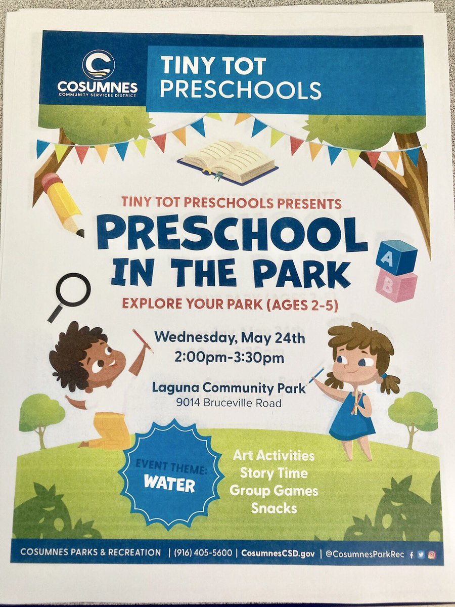 There’s an upcoming CSD preschool event! This will be our last #preschoolinthepark event of the school year. Please come out and explore a little of what we do with our preschool students. #preschool #explore #tinytotpreschool