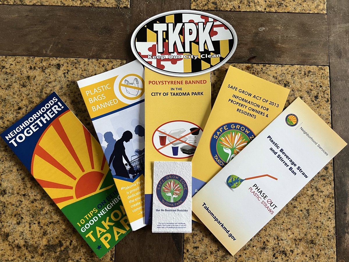cbonac's tweet photo. @TakomaParkMD just left a bunch of fliers on my doorstep — reminders about plastic/polystyrene bans and a call to say no to restricted pesticides. If only every other city did the same. https://t.co/Q4TOdzNZ0t