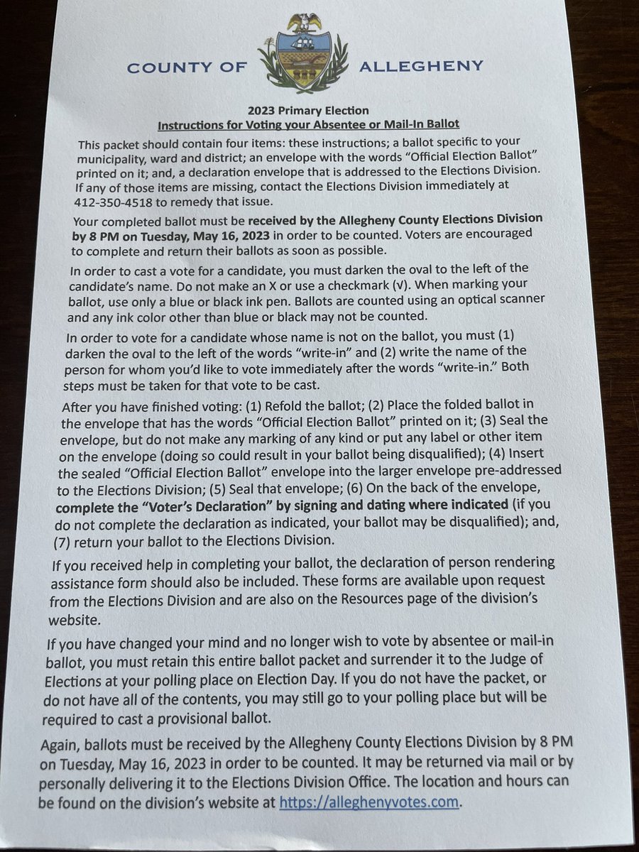 FFS. The instructions for my mail-in ballot are basically a dissertation (in tiny font no less). This isn’t accessible. Why is this hard? @Allegheny_Co @bethanyhallam