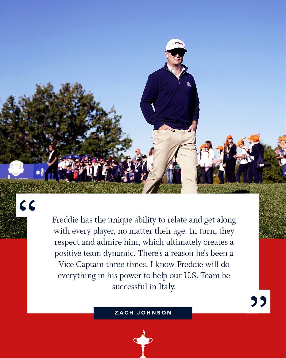 Captain @ZachJohnsonPGA knows he can depend on Vice Captain @FredCouplesGolf to help create a winning team dynamic as the U.S. Team heads to Rome.