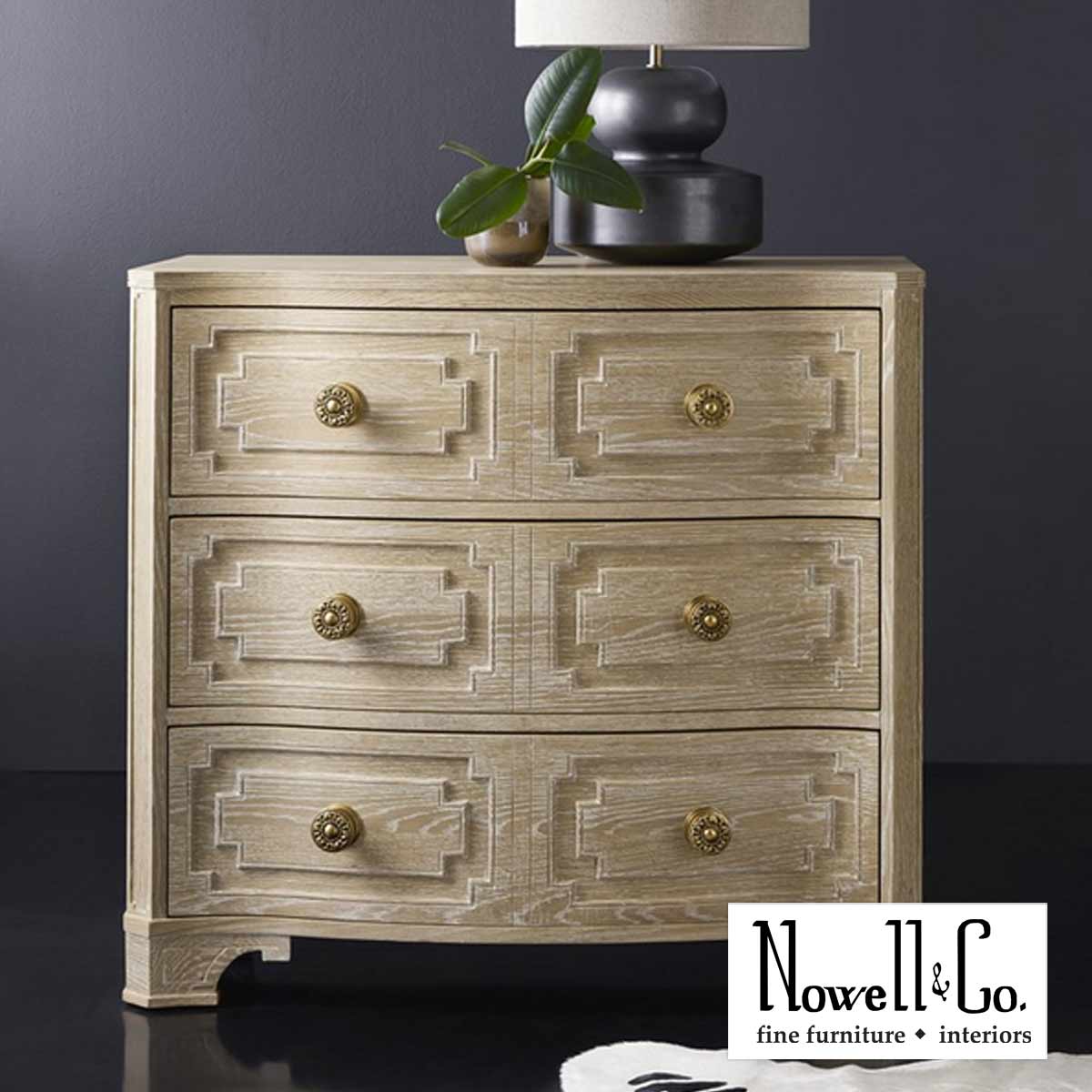 nowellandco's tweet image. This Noelle Bedside Chest features a light random oak veneer with solid brass hardware. The details in the design make this chest stand out.  Shop at Nowell &amp;amp; Co this week and pick out your favorite nightstand or chest.

19.25" D x 36" W x 33" H

#drawerchest #lightwood