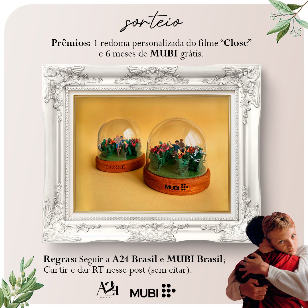 azinhabrasil's tweet photo. 🚨 Você aí que chorou com CLOSE, quer ganhar 1 redoma personalizada do filme e 6 meses de MUBI grátis? Participe do nosso sorteio em parceria com a MUBI Brasil!

Regras:
👉🏻 Seguir a @A24Brasil e @mubibrasil;
👉🏻 Dar RT nesse post (sem citar).

Sorteio em 14 de maio (domingo)! https://t.co/KJaPNRFctM