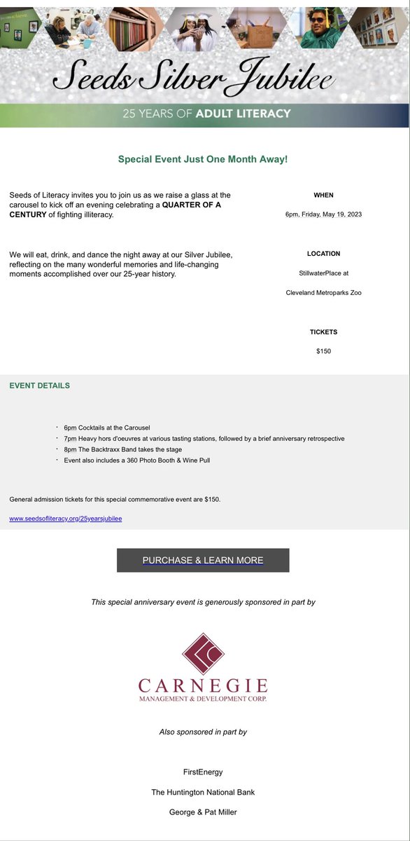Seeds of Literacy, a non profit, helps adults obtain their GED. They have great results. Please consider joining us at this event on May 19th.
