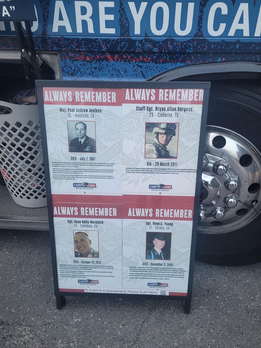 Thank you so much <a href="/CarryTheLoad/">Carry The Load</a> for honoring our son and hero Bryan this year.  What an incredible gift for his widow and children to be able to meet everyone on the west coast relay and see his picture on the bus!