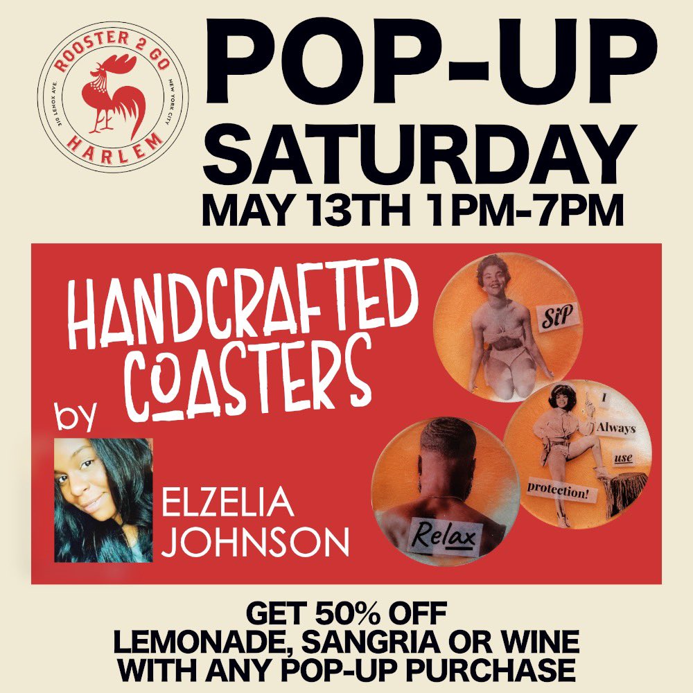 We have a special pop-up this Saturday featuring an artist that is near and dear to the Rooster fam, Elzelia Johnson! 

She will be selling some beautiful handcrafted coasters for you to purchase at Rooster 2 Go.