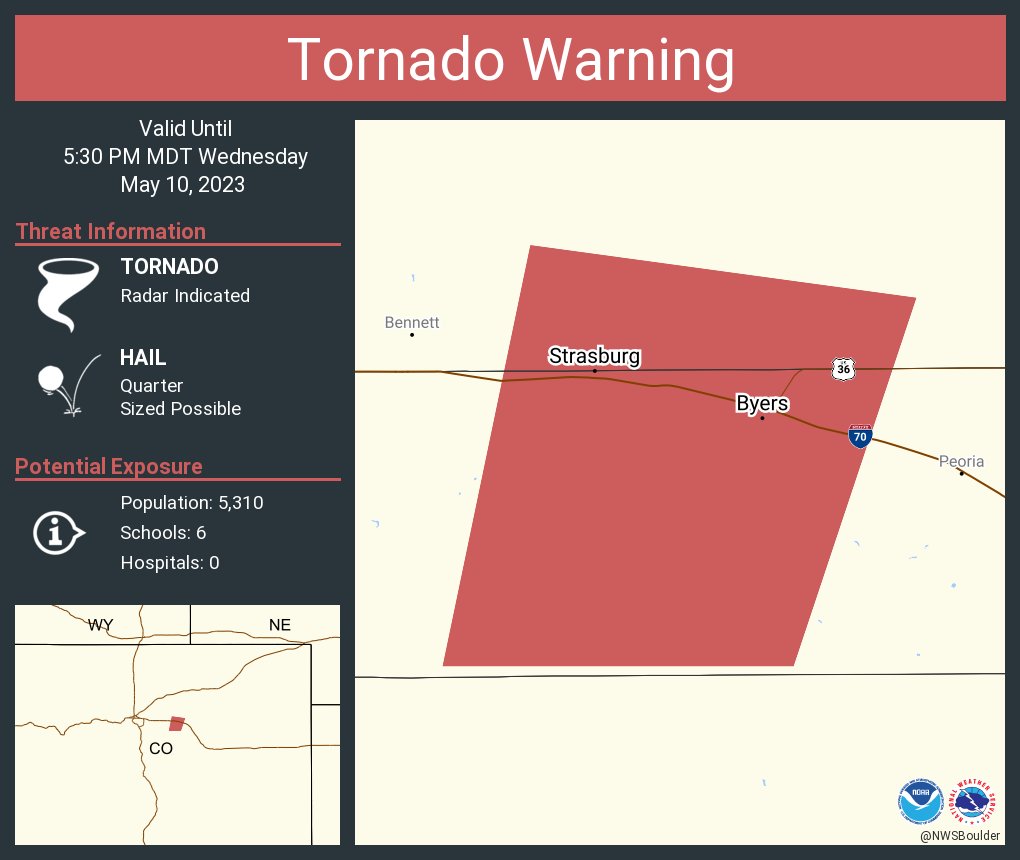 NWS Tornado on Twitter "Tornado Warning continues for Strasburg CO and