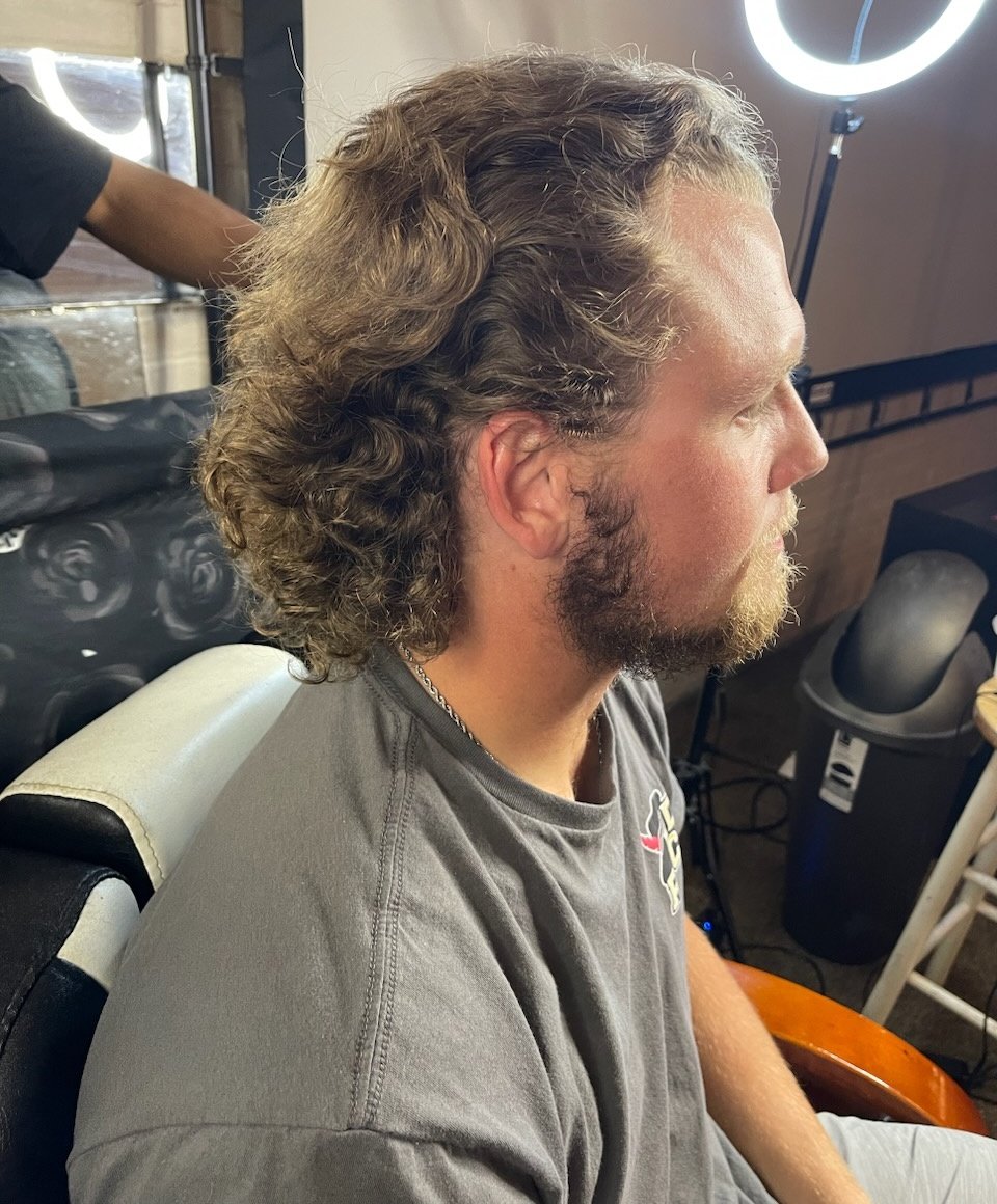 IndStBaseball's tweet photo. ICYMI - last night @MikeSears15 connected on his 15th HR of the 2023 season.

Due to a previous agreement, that meant @Magill_Grant had to get a haircut!

The bargain struck and executed tonight and we have to say - we're a pretty big fan of the look!

#MarchOn https://t.co/dBAeUB0BJL