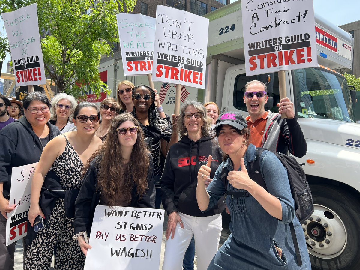 SDCweb's tweet image. SDC was proud to make the WRITE choice and stand in solidarity on the #WGAStrike picket line at Hudson Yards in NYC ✊ @WGAEast #WGAstrong #UnionStrong