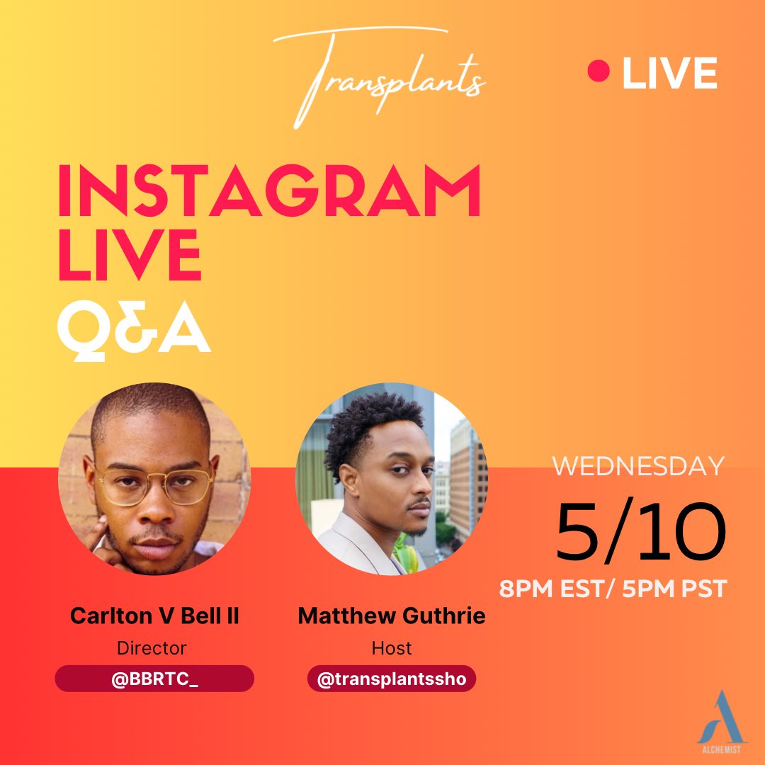So excited to have Carlton V Bell II on our live today talking all things Transplants! Carlton served as the director for episodes 2 and 3 and they killed it! Join us in 40 mins on our IG : transplantssho
