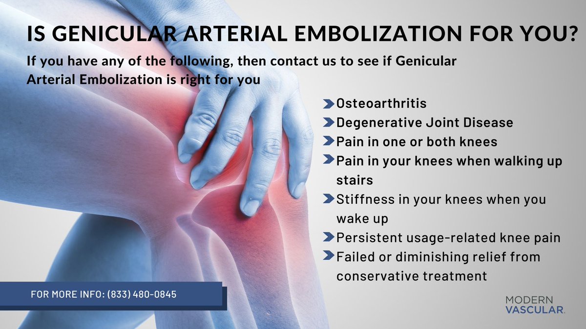 Genicular Arterial Embolization may not be right for you if you are (or have been) a smoker, have an infection in your knee, or your arthritis is too advanced, and knee replacement surgery is the recommended next step.

#GenicularArterialEmbolization #Osteoarthritis
