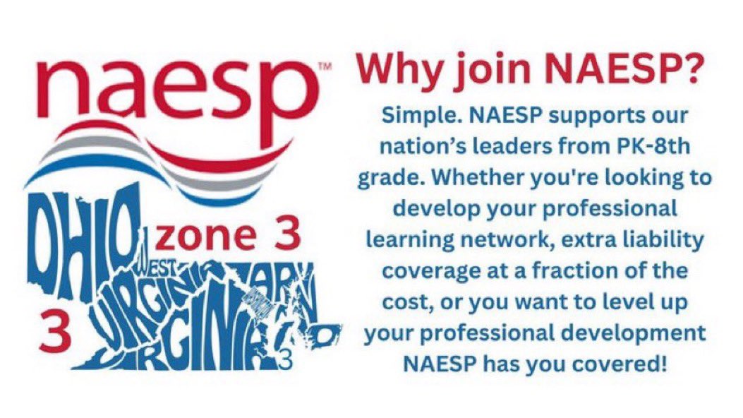 Principals, as you build your school budget, please consider budgeting for you & your assistant principal to join your state & national principal's organizations.  
More information by state:
Ohio @OAESA 
Maryland @Maespmd 
Virginia @theVAESP 
West Virginia @WVAEMSP 
#LiftUpZone3