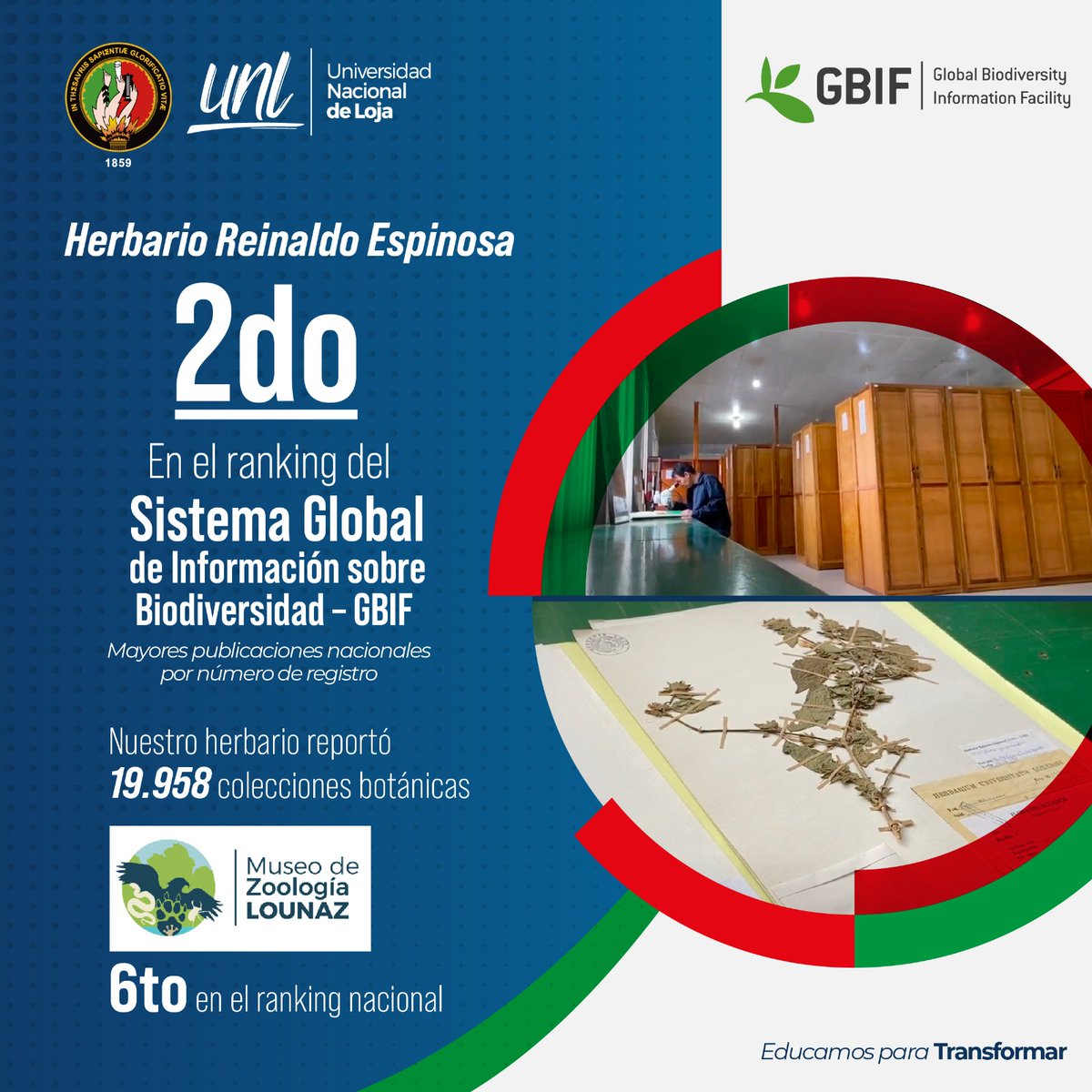 UNLoficial's tweet photo. 📌 Nuestro Herbario "Reinaldo Espinosa" ocupa el segundo lugar en el ranking del Sistema Global de  @GBIF The Global Biodiversity Information Facility, con un reporte de  19,958 colecciones botánicas

🐸  Nuestro Museo de Zoología LOUNAZ ocupa el 6to lugar en el ranking nacional. https://t.co/wLH7ukJuZ0