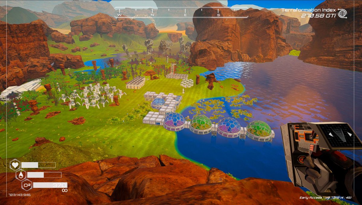 tabbyIynx's tweet photo. Planet Crafter
A hidden gem on Steam.
Started with only a space capsule and basic supplies. 50 hours later of exploring, mining, crafting, and building - the planet now has a stable atmosphere, trees, insects, and fish.
Also, my base is pretty sweet, if I do say so myself.💫 https://t.co/u4FaElUSKg