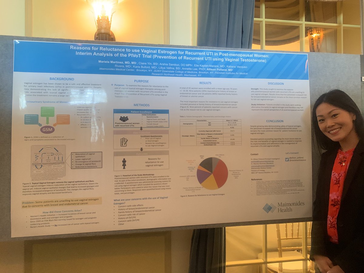 So proud of medical student Claire Yin from ⁦@sunydownstate⁩ presenting on reasons for reluctance to use vaginal #estrogen at ⁦@MaimoHealth⁩ evening of research ⁦@MaimoUrology⁩