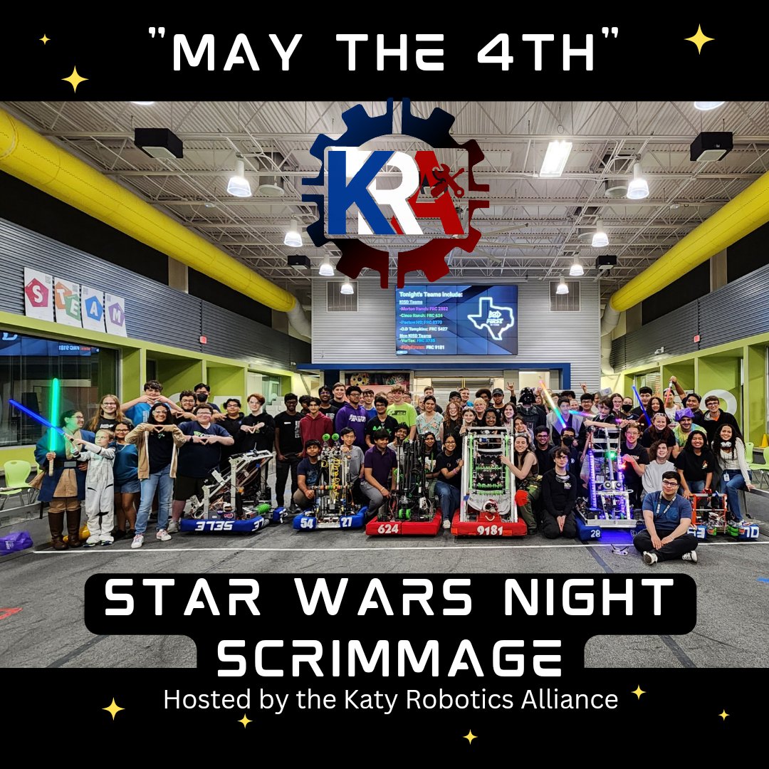 MRHS Robotics ⚡️ Team 2882 ⚙️ Nuts N Boltz (@frc_2882) on Twitter photo 💫 The #Force was strong at #StarWarsNight Scrimmage on #MayThe4th at <a href="/katyisd/">Katy ISD</a> <a href="/KatyShawCenter/">Robert R Shaw Center</a>! 💫 Hosted by our Katy ISD #Robotics Alliance #KRA & <a href="/MRHSMavericks/">Morton Ranch HS</a> <a href="/frc_2882/">MRHS Robotics ⚡️ Team 2882 ⚙️ Nuts N Boltz</a>, this event also featured our friends from <a href="/FRC5427/">Steel Talons 5427</a> <a href="/frc8370/">GlowWithTheFlow</a> <a href="/frc624/">CRyptonite Robotics</a> <a href="/PlatyPirates/">The PlatyPirates</a> <a href="/vortx3735/">VorTX 3735</a>. 💫 #FRC2882 💫 The #Force was strong at #StarWarsNight Scrimmage on #MayThe4th at <a href="/katyisd/">Katy ISD</a> <a href="/KatyShawCenter/">Robert R Shaw Center</a>! 💫 Hosted by our Katy ISD #Robotics Alliance #KRA & <a href="/MRHSMavericks/">Morton Ranch HS</a> <a href="/frc_2882/">MRHS Robotics ⚡️ Team 2882 ⚙️ Nuts N Boltz</a>, this event also featured our friends from <a href="/FRC5427/">Steel Talons 5427</a> <a href="/frc8370/">GlowWithTheFlow</a> <a href="/frc624/">CRyptonite Robotics</a> <a href="/PlatyPirates/">The PlatyPirates</a> <a href="/vortx3735/">VorTX 3735</a>. 💫 #FRC2882