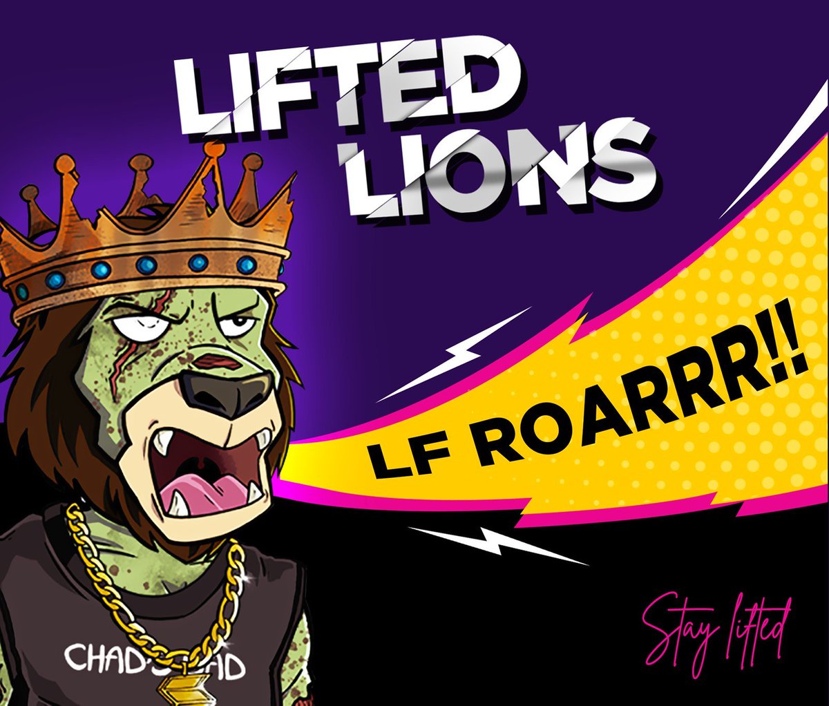 Stay Lifted🦁👑 Join the prides!!

Mint now here⬇️🦁🦁
linktr.ee/liftedlionsnft

Stake here to earn $ROID 🐸🐸🐸
stake.cardinal.so/roid