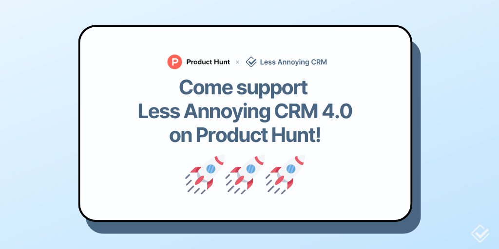 Less Annoying CRM (@lessannoyingcrm) on Twitter photo Exciting news - we've launched LACRM 4.0 on <a href="/ProductHunt/">Product Hunt 😸</a> and we need your help! 🚀 Come chat with us on our launch post; it would mean the world to us and help us reach a new audience. We're so grateful for your support! 💖producthunt.com/posts/less-ann…
#producthunt #CRM #SmallBiz Exciting news - we've launched LACRM 4.0 on <a href="/ProductHunt/">Product Hunt 😸</a> and we need your help! 🚀 Come chat with us on our launch post; it would mean the world to us and help us reach a new audience. We're so grateful for your support! 💖producthunt.com/posts/less-ann…
#producthunt #CRM #SmallBiz
