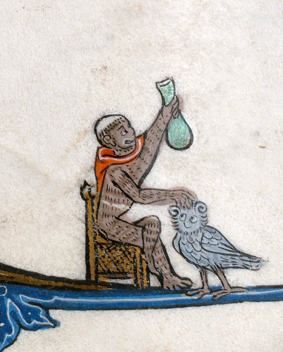 monkey doctor treating sick owl, france, ca. 1300