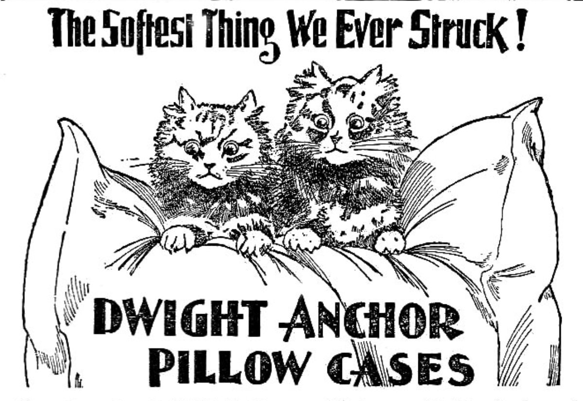 dmgeo's tweet photo. To be honest, these bewildered looking cats aren't selling me on this product.

1896 ad for Dwight Anchor Pillow Cases.

#cats #CatsOfYore https://t.co/h7edM54SCT