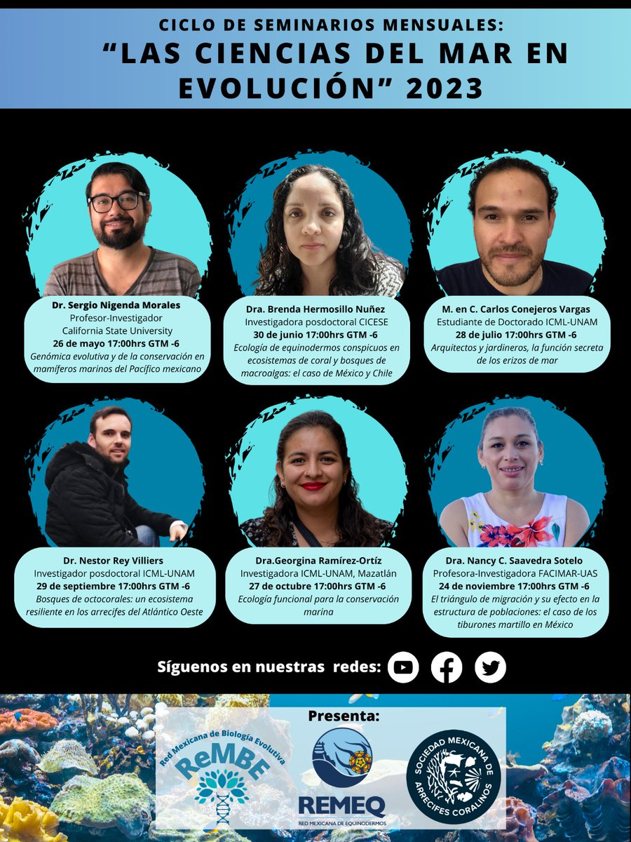 El planteta azul alberga una enorme diversidad en sus aguas saladas. De ellas conocemos una ínfima parte. 

Por eso no se pierdan el ciclo de seminarios "Las ciencias del mar en la evolución", el último viernes de cada mes a las 5 (hora centro).