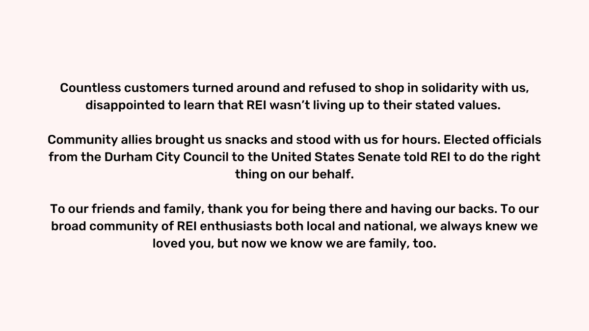 reiuniondurham's tweet photo. We are heartbroken to announce that REI fired our beloved coworker Steven shortly after we concluded our strike.

We walked into the store Monday morning more united than ever, and nothing will break that. We won't stop fighting for our Union, Steven, and REI workers everywhere. https://t.co/BGII6ztgFB