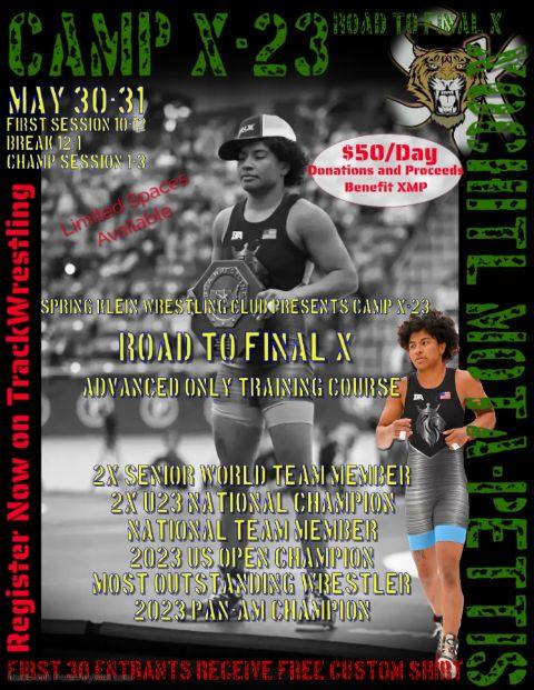 🚨🚨🚨 Sign up now for an intense  advanced only training camp led by XM-P !! Xochitl Mota- Pettis winner of Pan-am games, US Open, and Women world team trials will take your wrestling game to the next level!! #TexasWrestling #Highspeedaction #SpringKleinWrestling