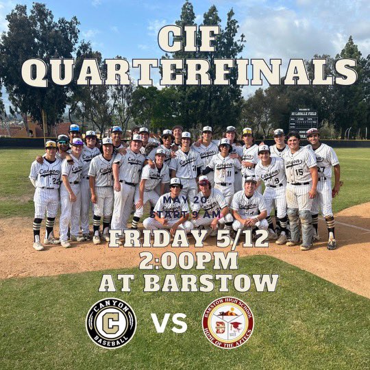 We will travel to Barstow on Friday for 2pm game. <a href="/OCSportsZone/">OC Sports Zone</a> <a href="/ComancheSports/">Canyon Athletics</a> <a href="/latsondheimer/">eric sondheimer</a> <a href="/SteveFryer/">Steve Fryer</a> <a href="/LesLukach/">𝐋𝐞𝐬 𝐋𝐮𝐤𝐚𝐜𝐡</a> <a href="/thecanyontribe/">The Tribe</a> <a href="/teamsmitty06/">JASON SMITH</a>