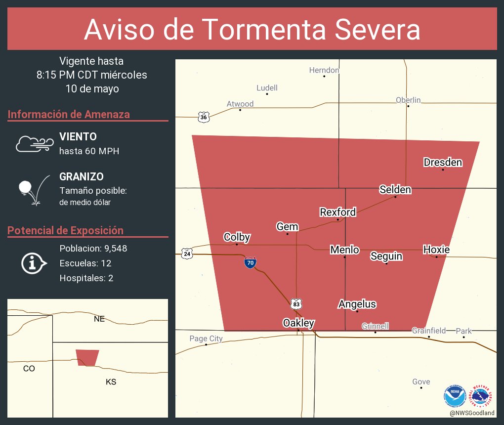 NWS Goodland on Twitter "Aviso de Tormenta Severa continúa Colby KS