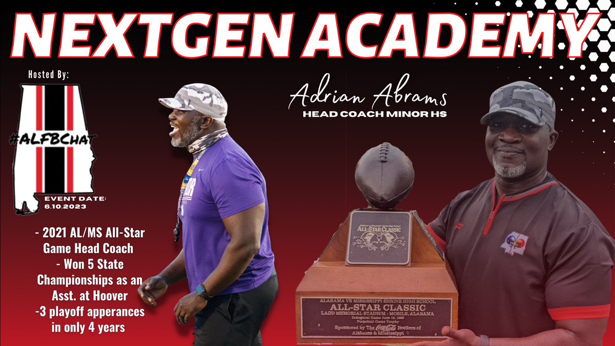 Coach_JD_Atkins's tweet photo. The #ALFBChat @InnovateDrone Spotlight 

Mentors for the #ALFBChat NextGen Academy announced: @CoachBillClark, @JameyDubose, Danny Horn, Terry Curtis, @keithetheredge1, Jamie Riggs, @SteveSmithFBC, @YeagerSpartanFB, @CoachBGodsey, @HartselleCoach, @GeauxBeaux8, @coachblackmon, @erik_speakman! 

The next mentor is @CoachAbrams of @TigerMinor!

#ALFBChat @CoachLundberg