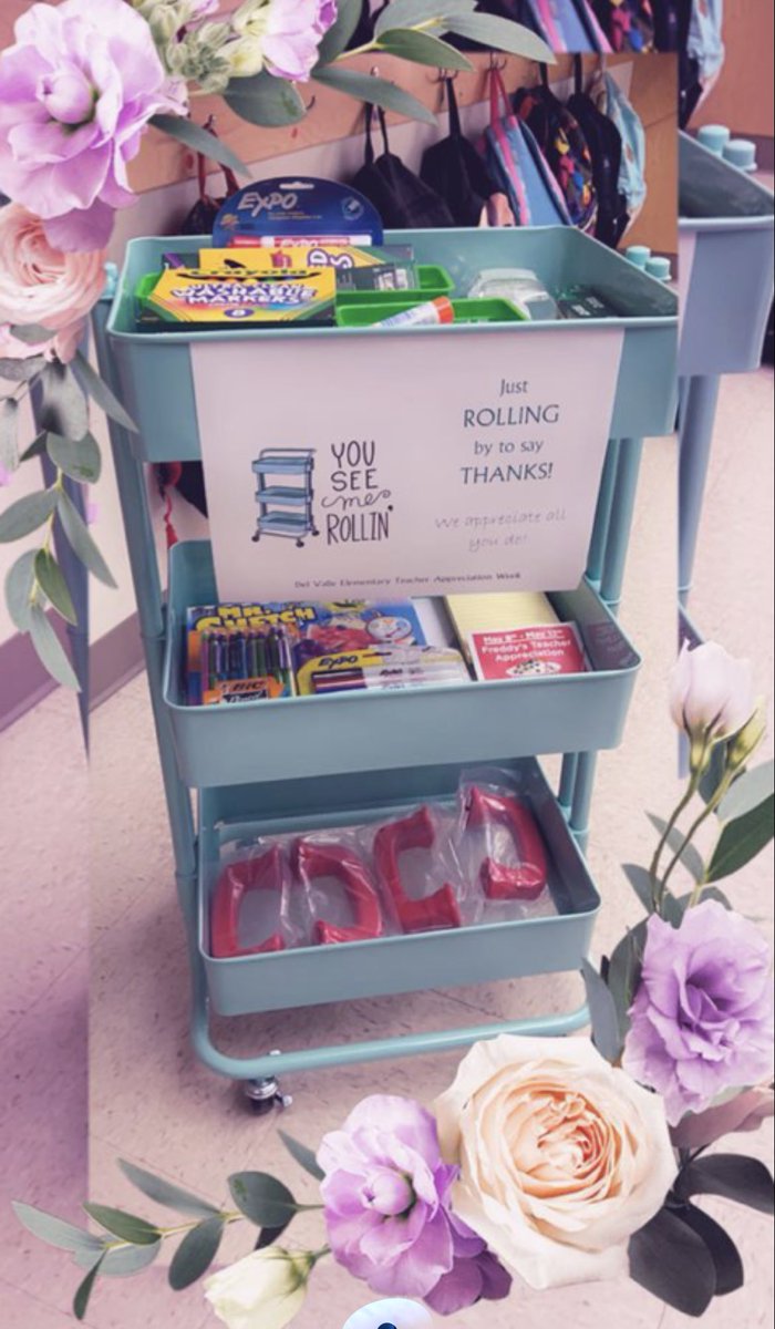 Teachers @DelValleES_YISD received this beautiful cart. “Just rolling  by to say thanks.” #TeacherAppreciationDay #THEDISTRICT @maritza08OFOD @MoncadaMicaela