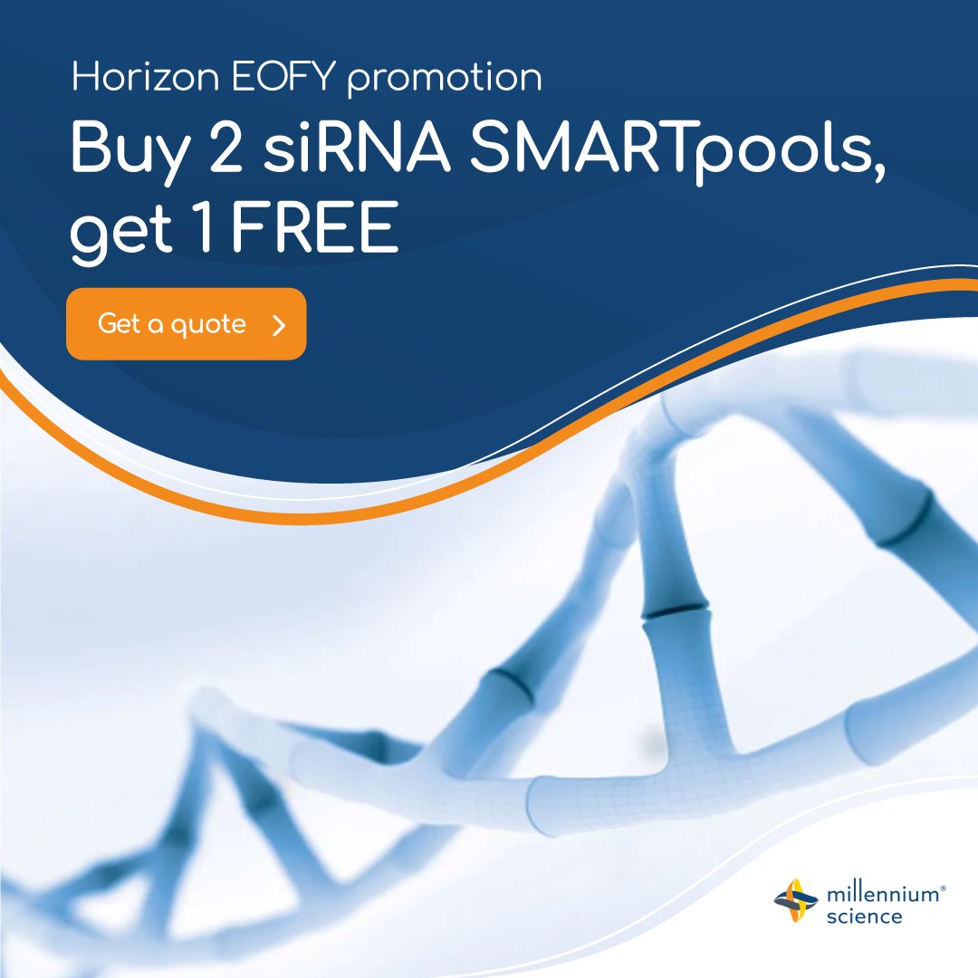 mscienceaustnz's tweet image. Contact Cam (cskinner@mscience.com.au) to take advantage of this @HZDiscovery EOFY promotion!

• Improve the likelihood of effective #GeneSilencing
• Minimise sequence-specific off-targeting by lowering the relative concentration of each #siRNA

#GeneEditing #RNAi #SMARTpools