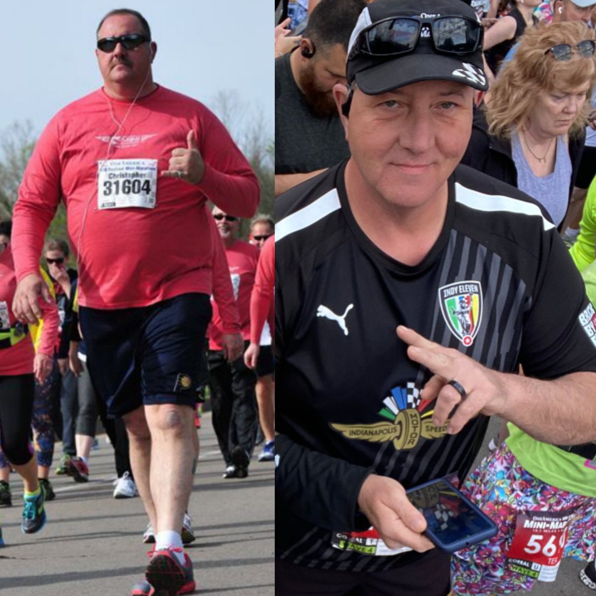 Check this out!
Me doing my 1st #indymini in 2014 weighing over 325lbs & this year at 265lbs