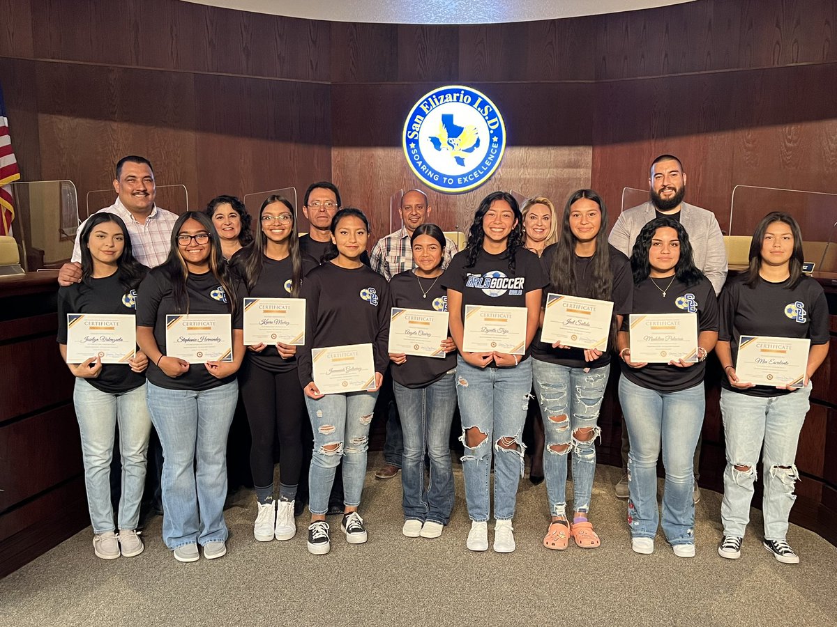 San Elizario ISD (@sanelizarioisd) on Twitter photo And our Lady Eagles soccer team <a href="/MiguelMendezSE/">San Elizario Girls Soccer</a> got recognized by our Board of Trustees. These ladies had a successful year by making the Regional Quarterfinals in the UIL Soccer State Playoffs. Congratulations, student-athletes, and coaches! #IAmASanEliChampion And our Lady Eagles soccer team <a href="/MiguelMendezSE/">San Elizario Girls Soccer</a> got recognized by our Board of Trustees. These ladies had a successful year by making the Regional Quarterfinals in the UIL Soccer State Playoffs. Congratulations, student-athletes, and coaches! #IAmASanEliChampion