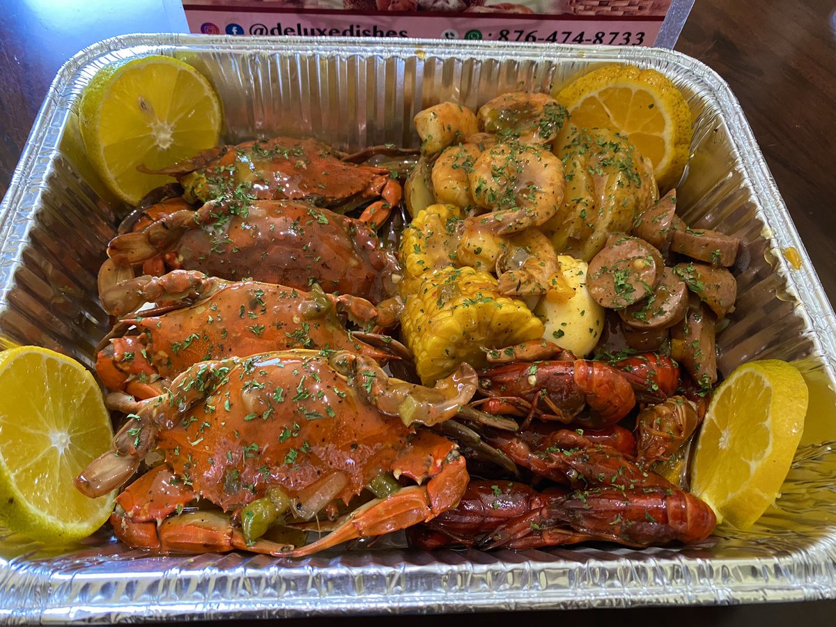You can get this delicious seafood boil from Deluxe Dishes. Seafood is done every Saturday. Delivery available in Kingston, Portmore &amp; Spanish Town. Call or WhatsApp 876-474-8733 to order.