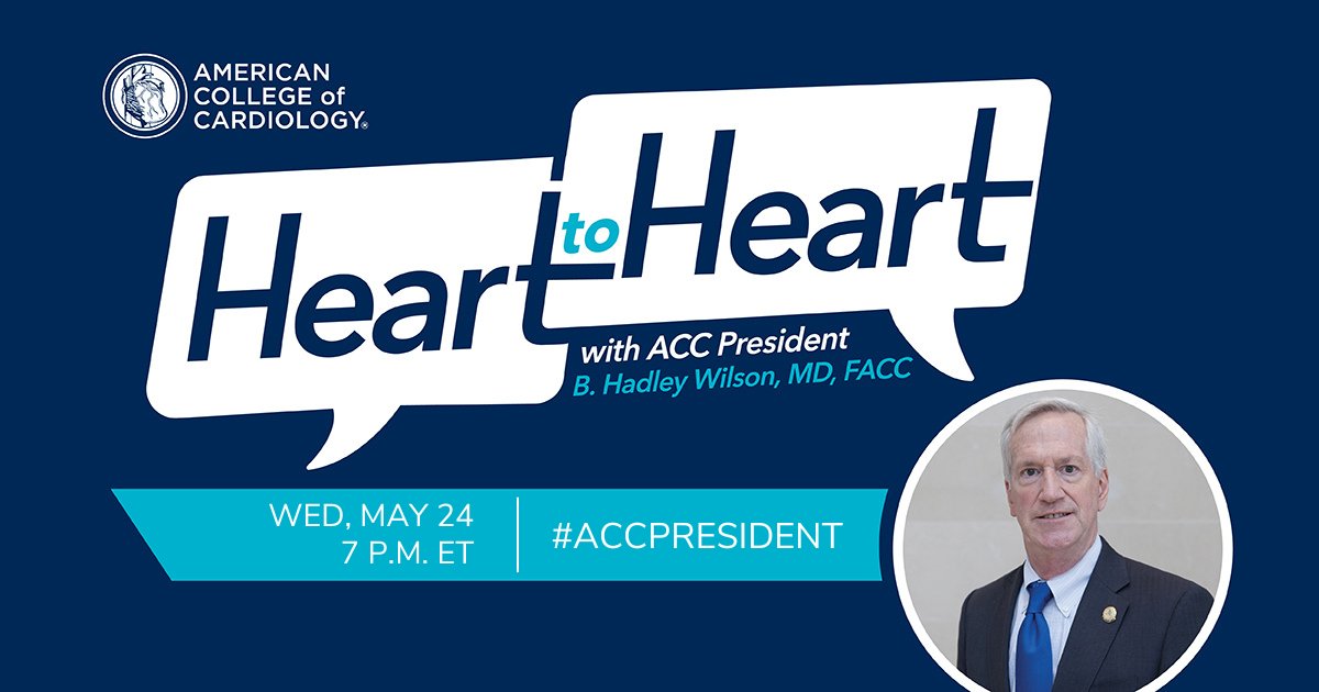 Have you heard❓ #ACCPresident @HadleyWilsonMD is launching a new virtual discussion series on May 24! 

RSVP by Monday, May 22 to hear from your CV community and ask your questions on global collaboration, #ACCChapters and more ➡️ bit.ly/3AVHL7J
